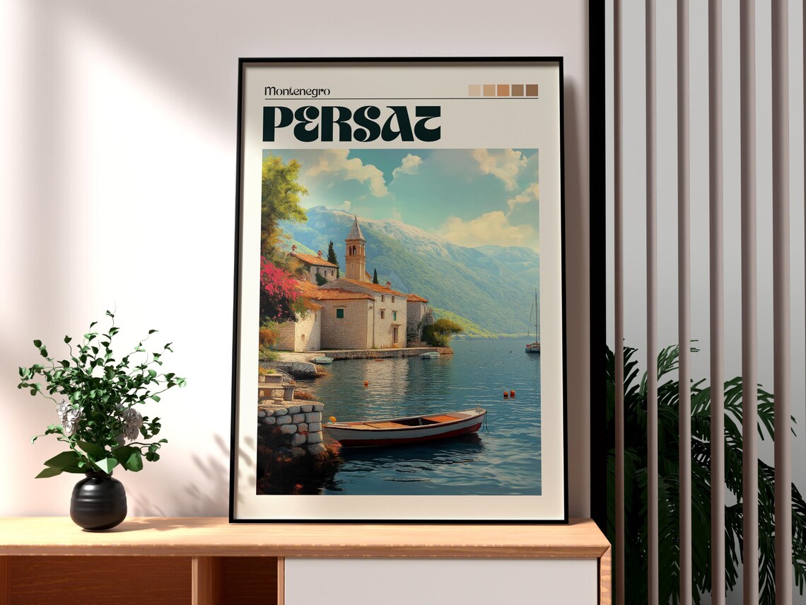 Persat Montenegro Quiet Seaside Village Church Bay Travel Poster