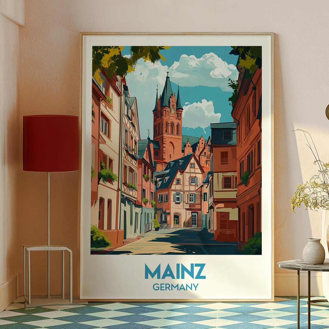 Mainz Germany Historic Old Town Cathedral Retro Travel Poster - Image 2