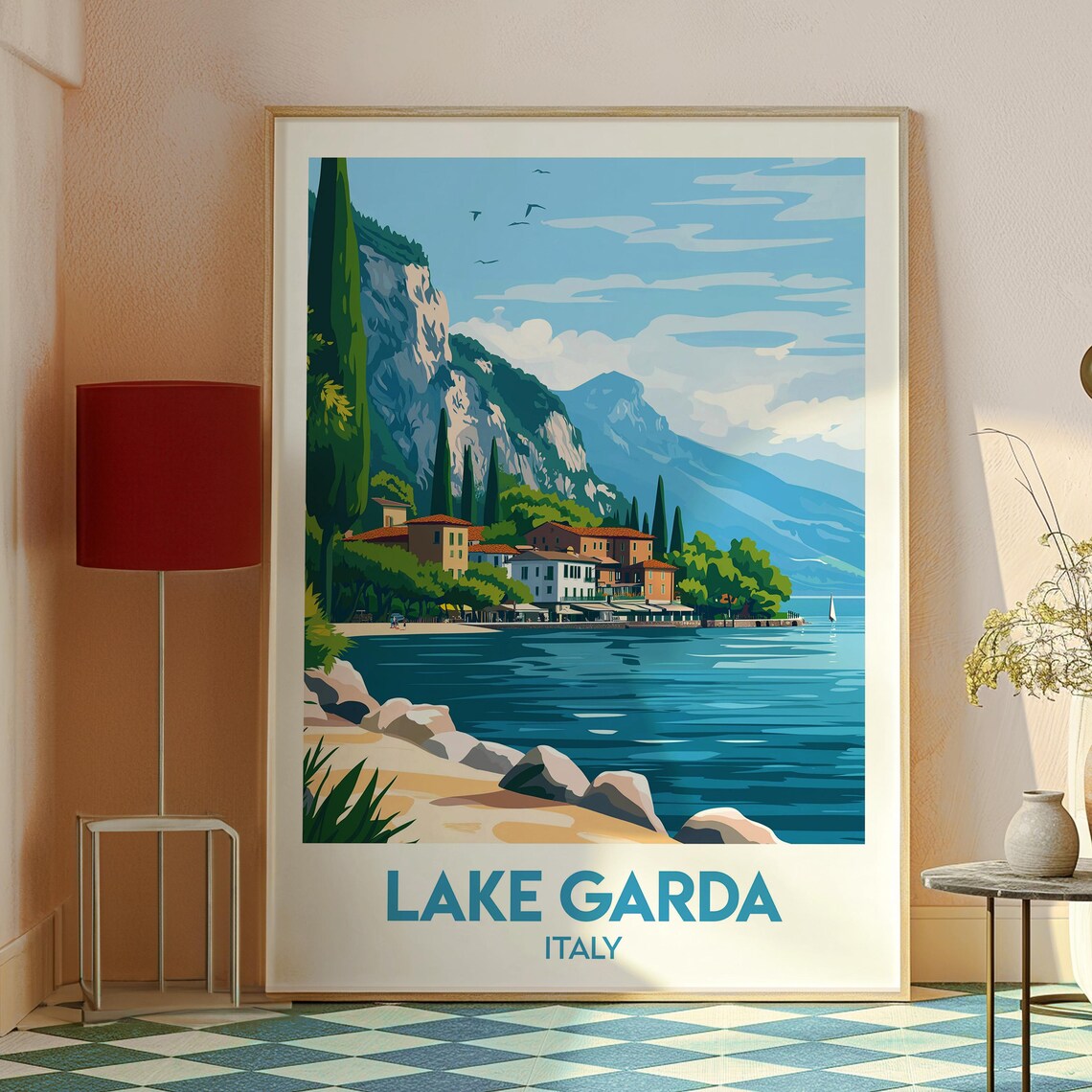 Lake Garda Italy Lakeside Village Mountain Shore Scene Poster - Image 2