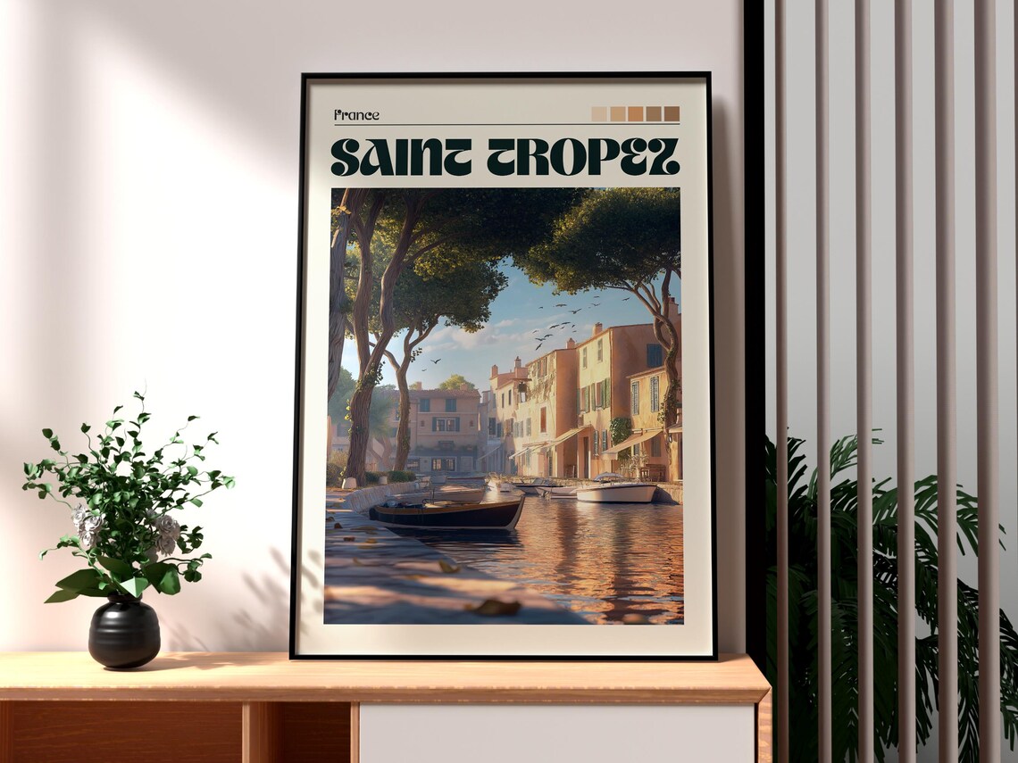 Saint Tropez France Old Harbor Sailboats Vintage French Riviera Poster