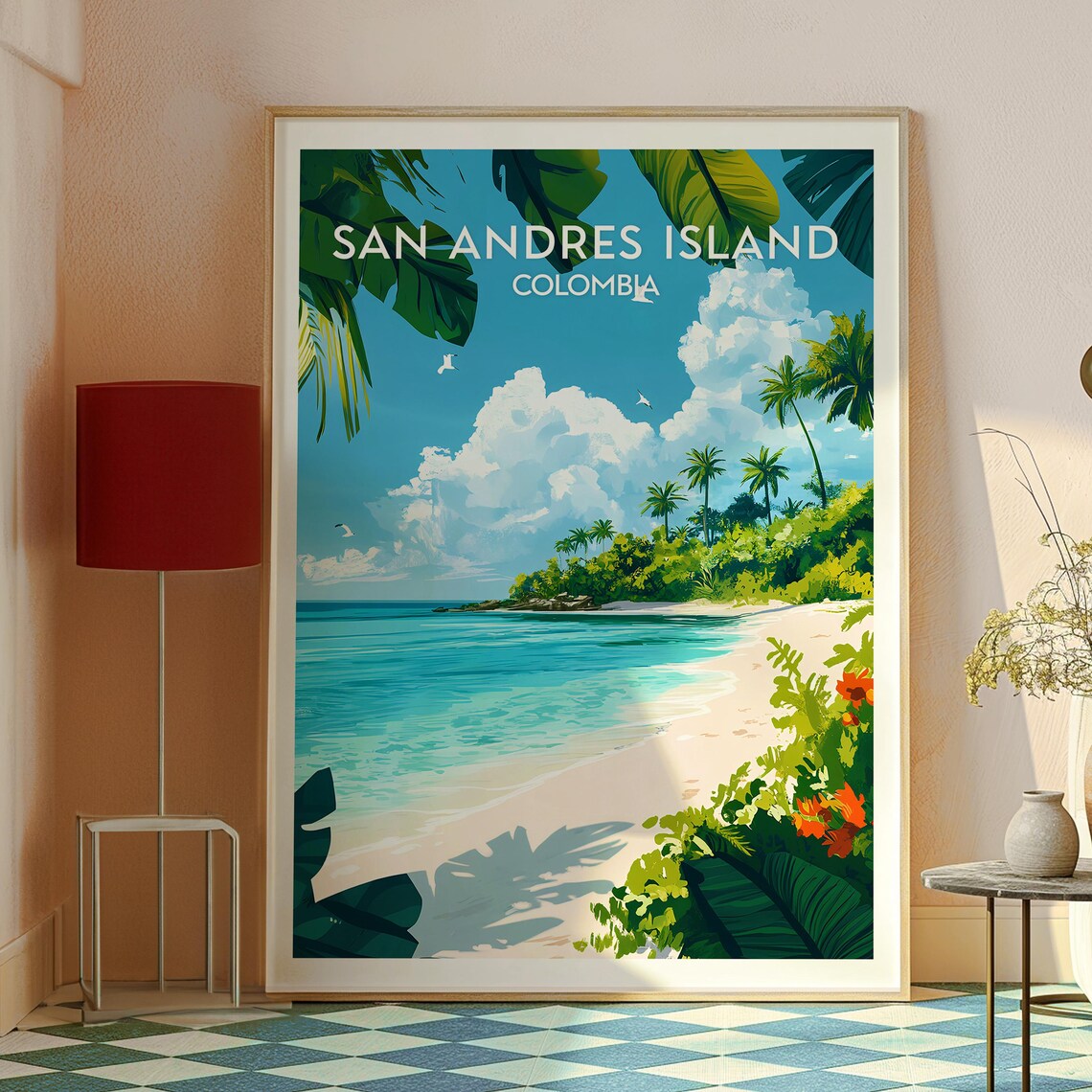 San Andres Island Colombia White Sand Beach Illustrated Travel Poster - Image 2