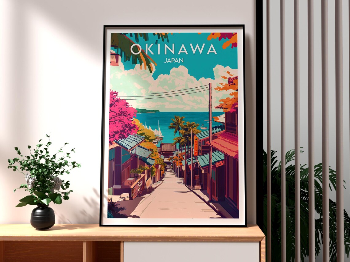 Okinawa Japan Island Street Sea View Illustration Art Poster