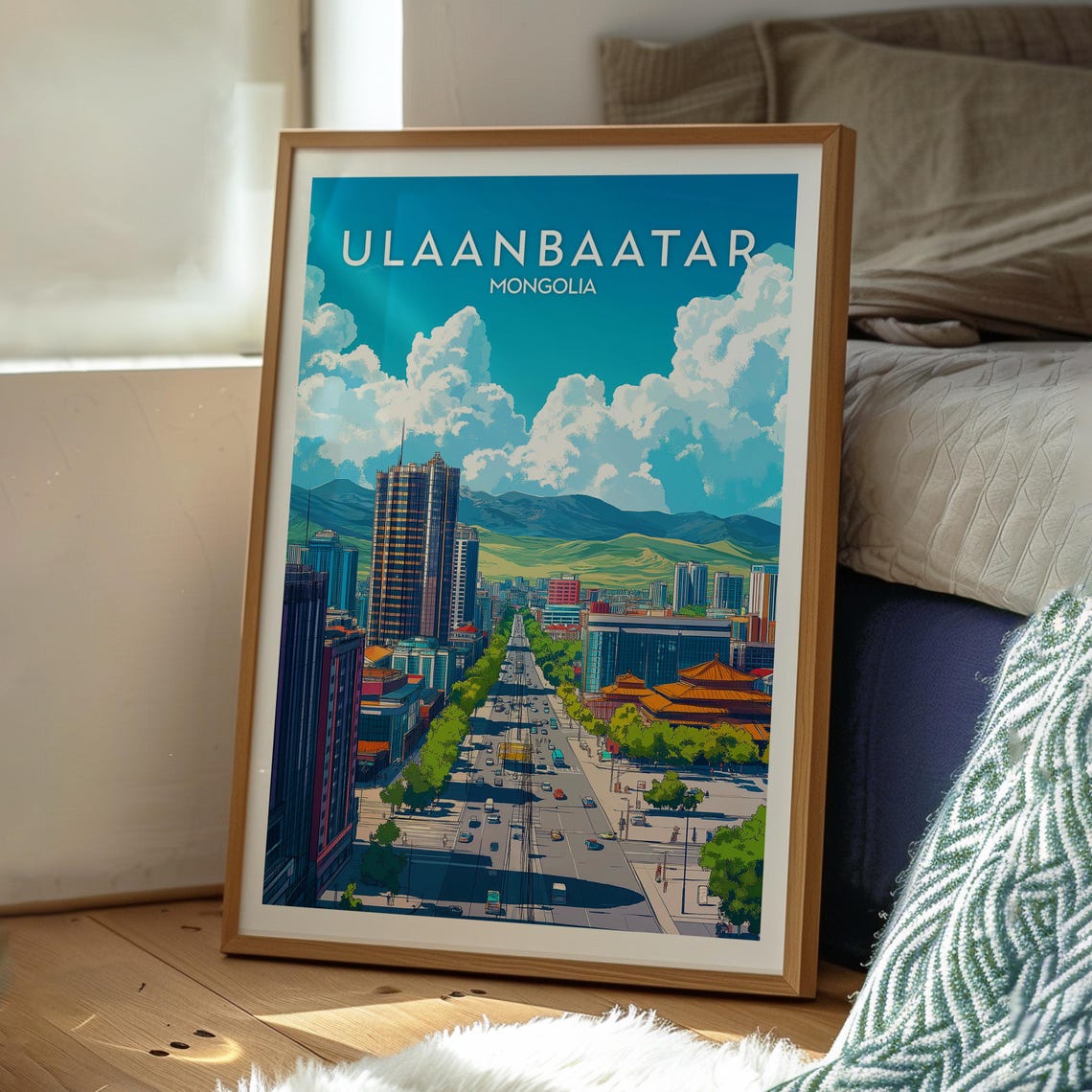 Ulaanbaatar Mongolia City Boulevard Mountain Skyline Travel Poster - Image 3