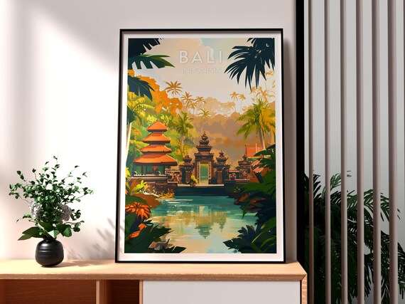 Bali Indonesia Hindu Temple Lotus Pond Jungle Tropical Travel Poster
