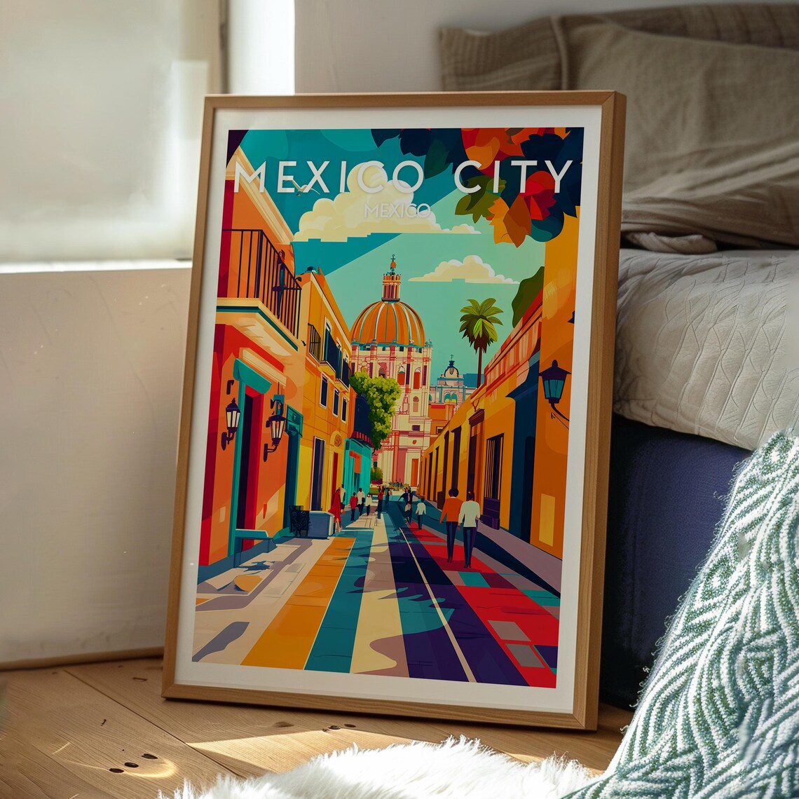 Mexico City Mexico Colorful Colonial Street Domed Church Travel Poster - Image 3