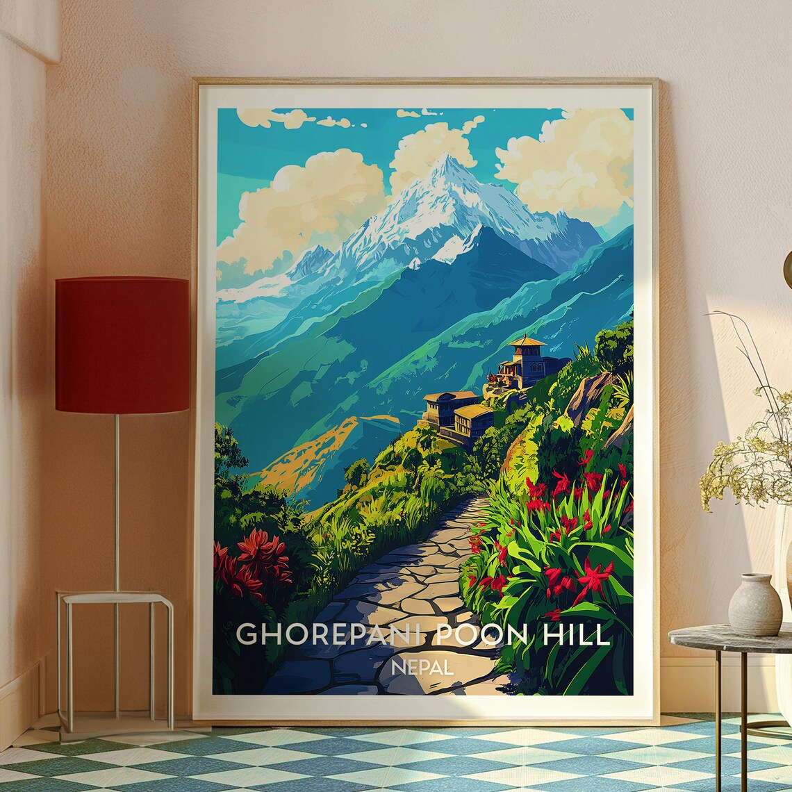 Ghorepani Poon Hill Nepal Himalayan Trekking View Vintage Style Poster - Image 2