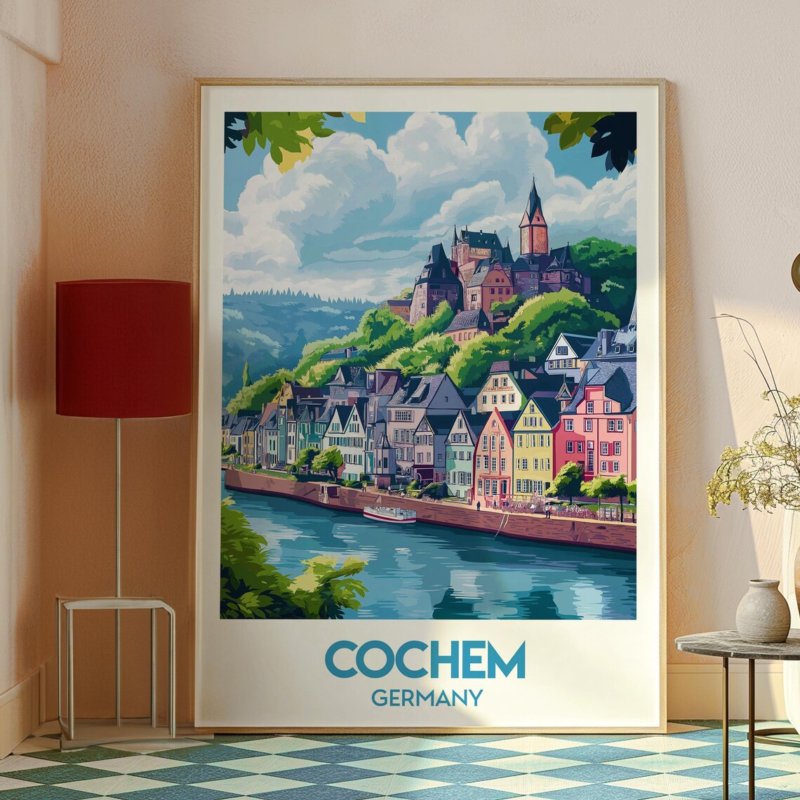 Vintage Cochem Germany River Castle Old Town Travel Art Poster - Image 2