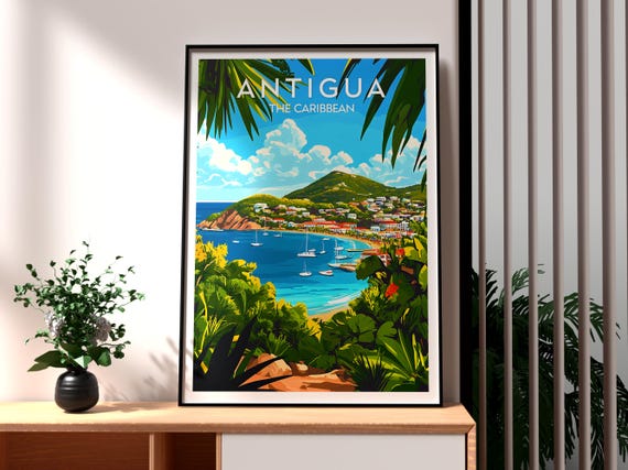 Antigua Travel Print The Caribbean Wall Art Beach Poster Holiday Gift For Traveller