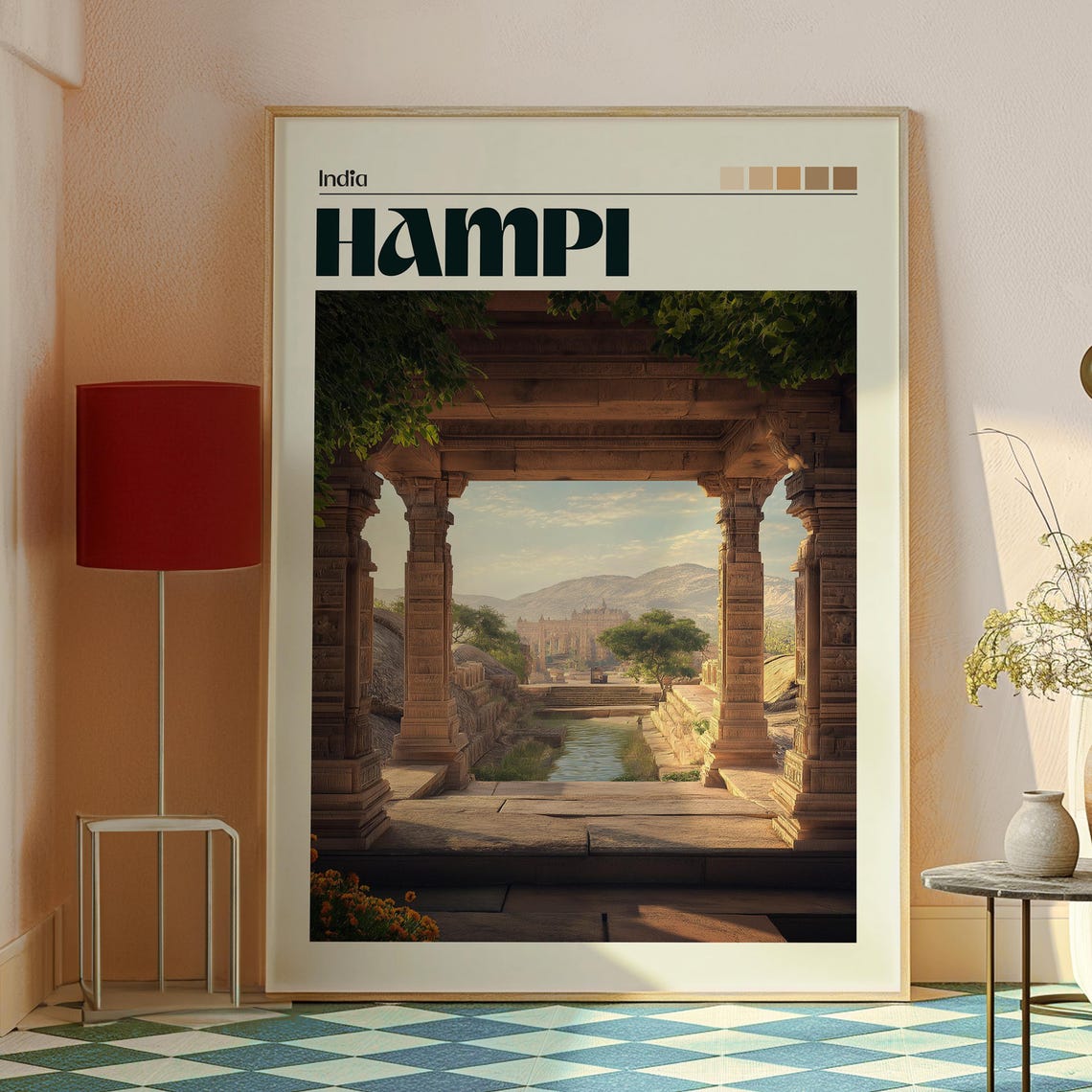 Hampi India Ancient Temple Ruins Carved Stone Pillars Heritage Poster - Image 2