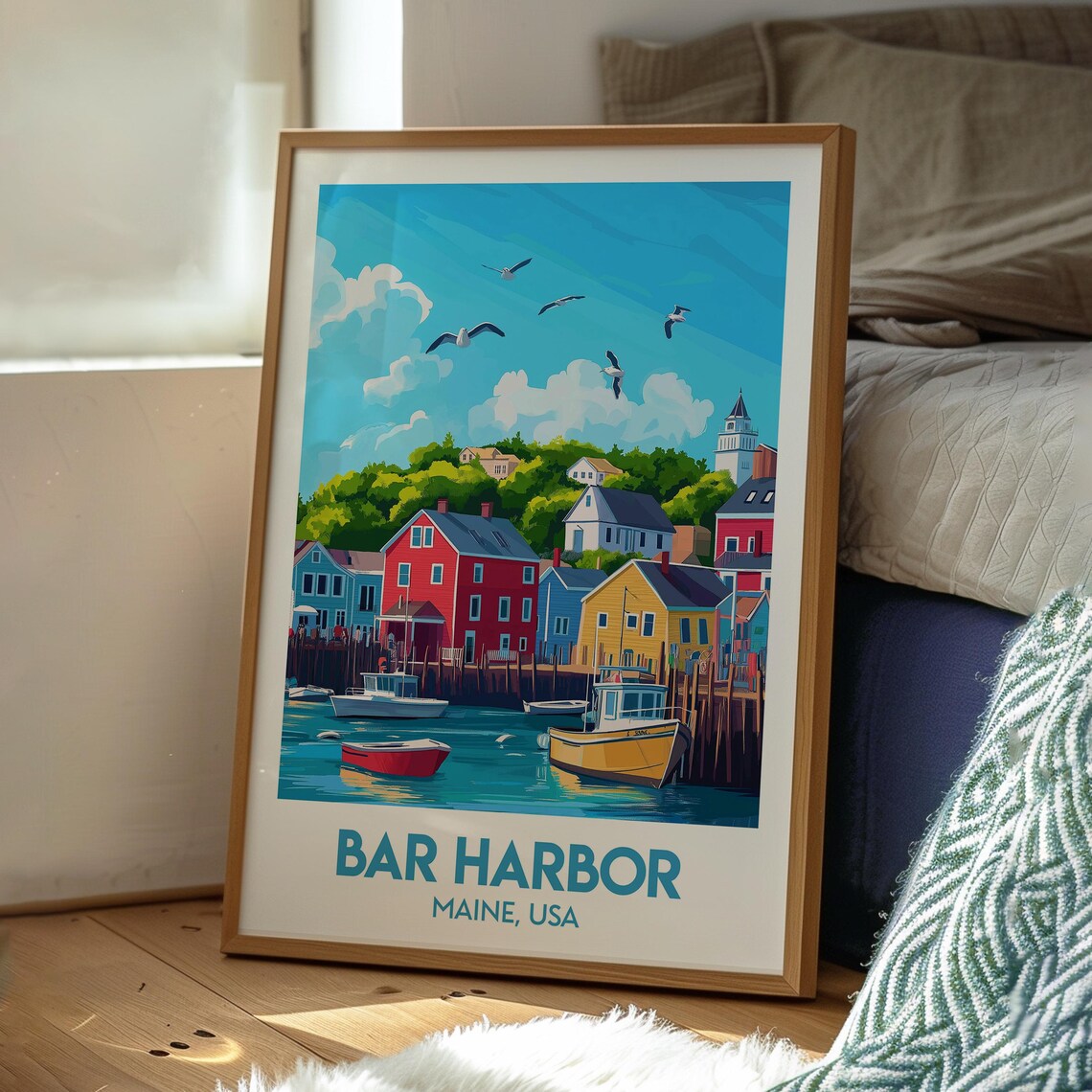 Bar Harbor Maine USA Fishing Harbor Vintage Style Travel Poster - Image 3
