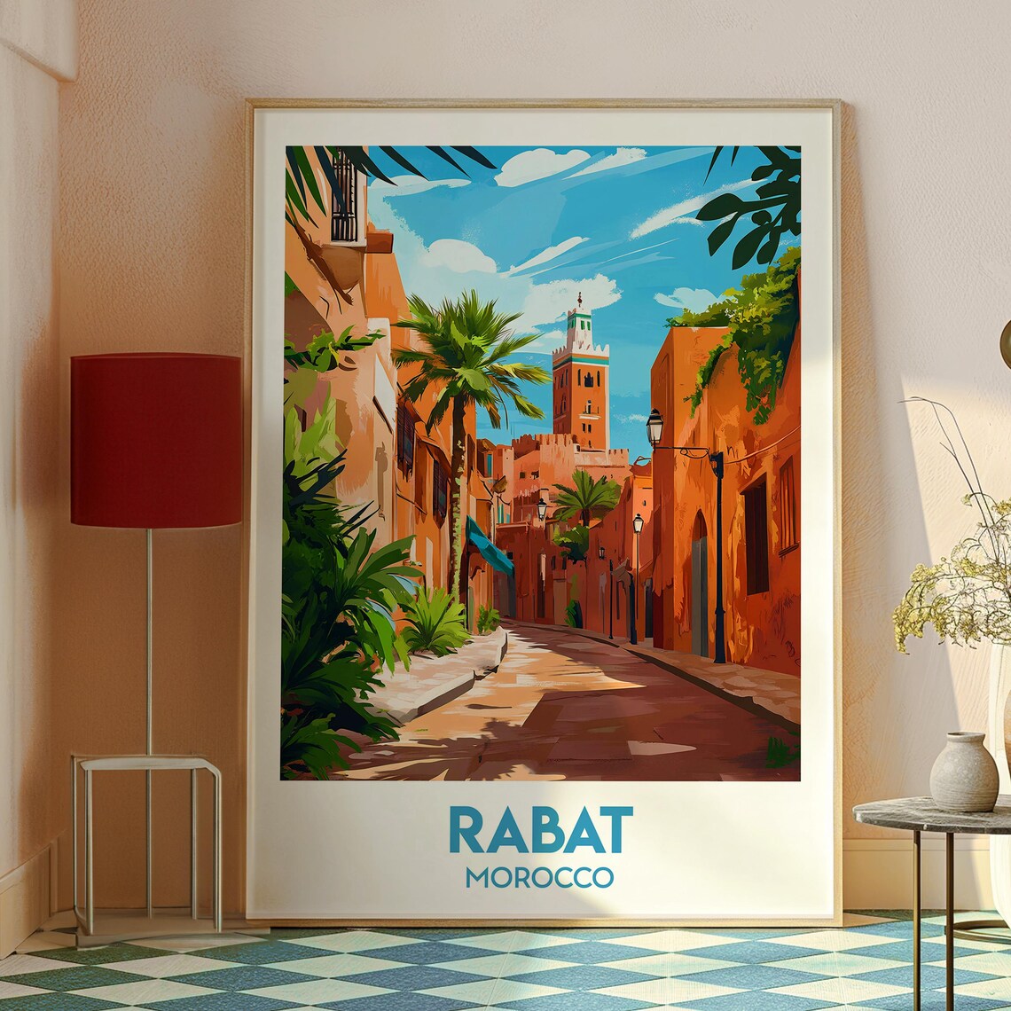 Rabat Morocco Historic Medina Street Minaret Retro Travel Poster - Image 2