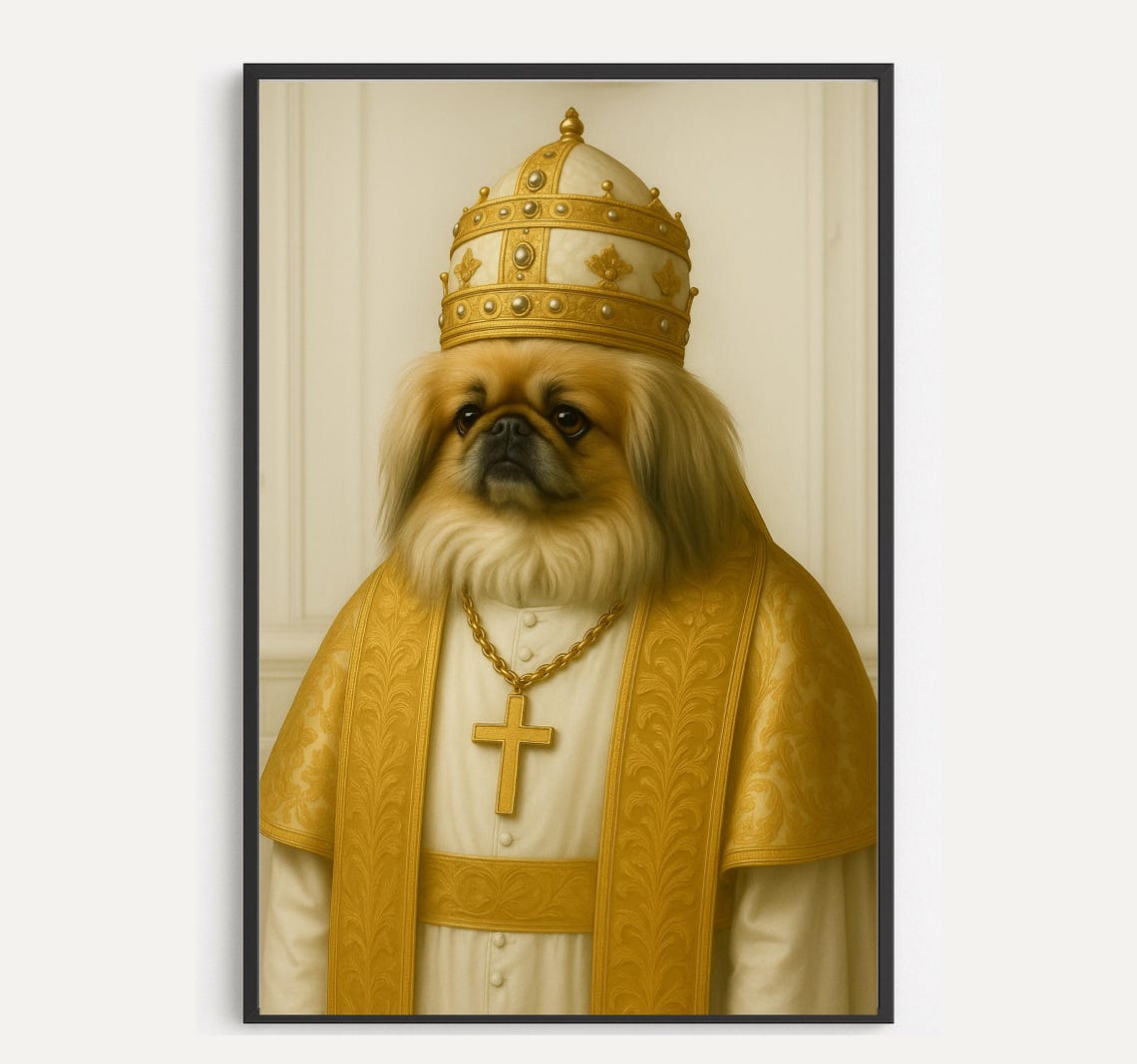 Pekingese Pope Portrait Papal Tiara Funny Royal Dog Art Poster