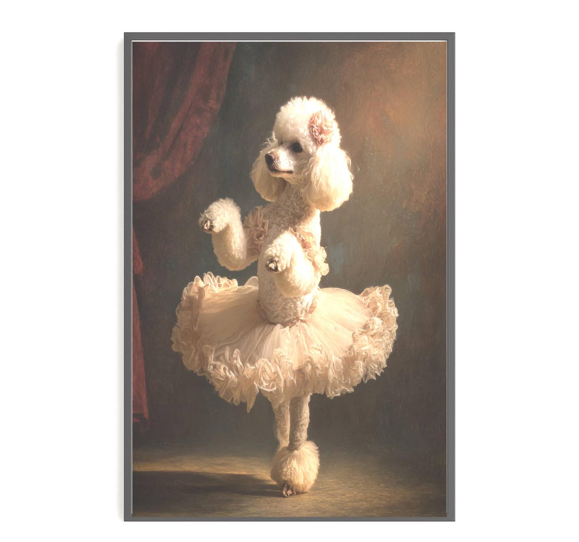 Poodle Ballerina Dancing In Tutu Elegant Funny Dog Portrait Art Poster
