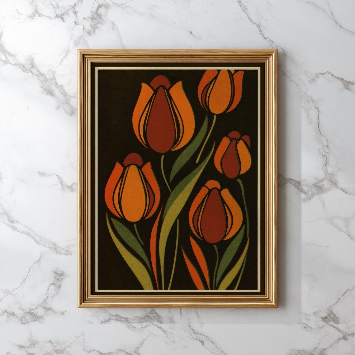 Tulip Flower Art Print, Retro Vintage Mid-Century