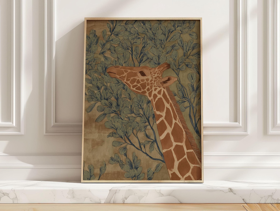 Modern Boho Giraffe Art Print, Safari Animal