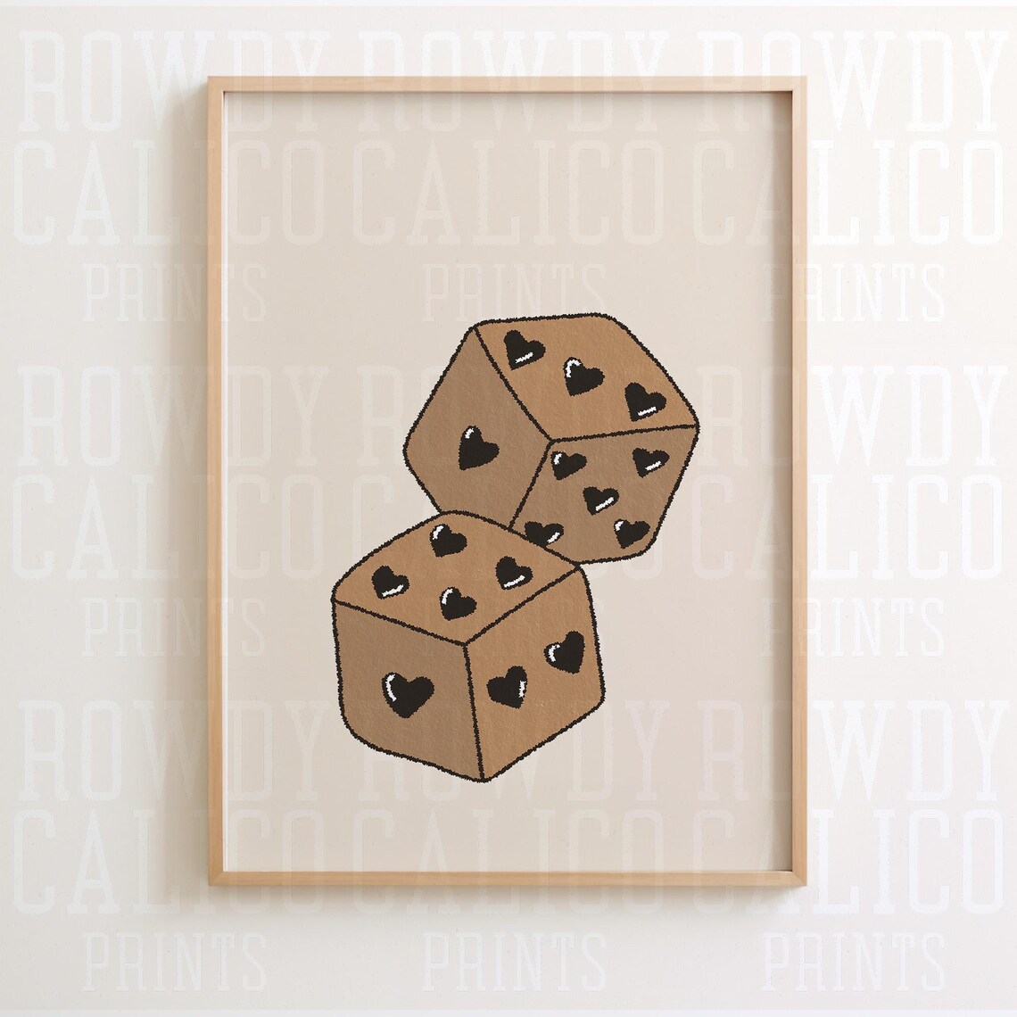 Tan Heart Pip Dice Pair Cozy Western Retro Lucky Game Room Poster