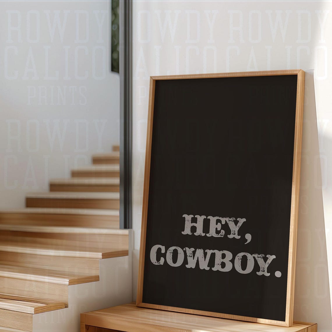 Hey Cowboy Distressed White Type Deep Black Western Quote Wall Poster - Image 3