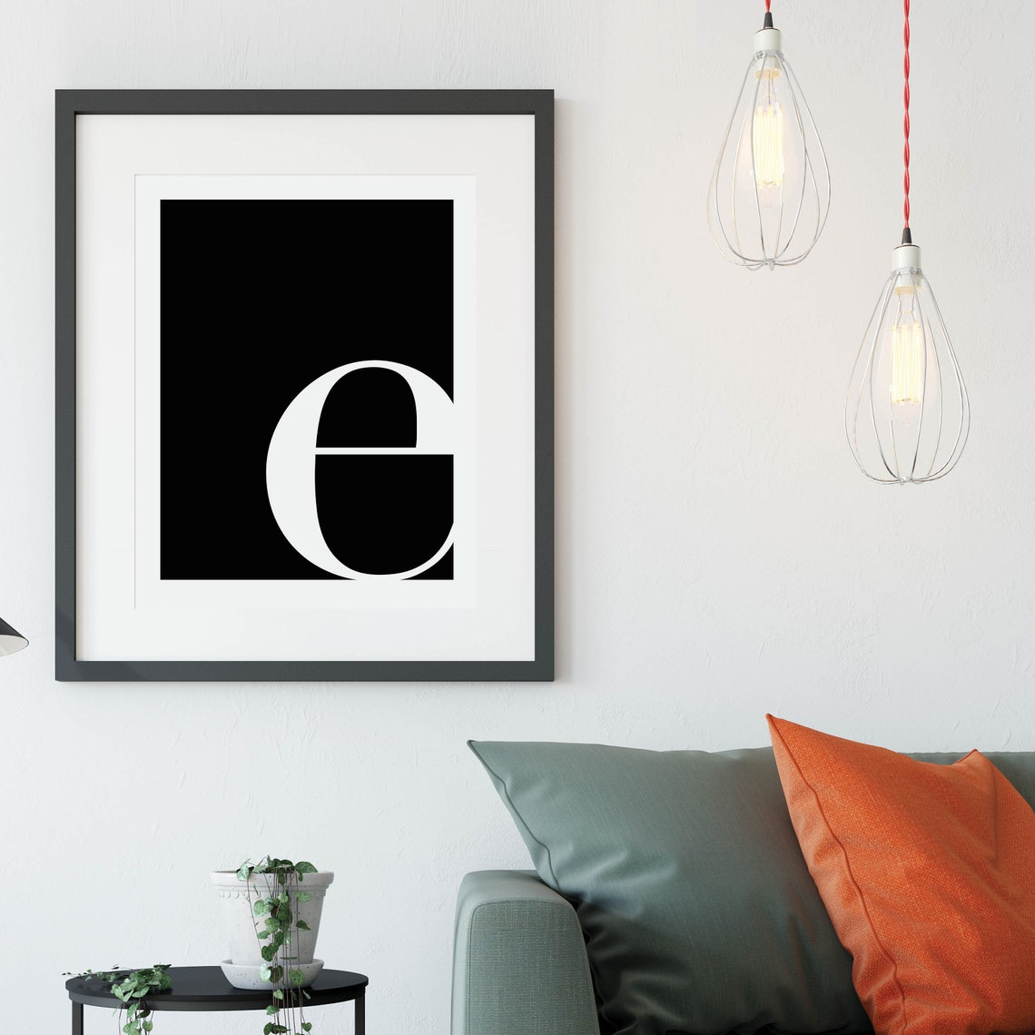 Lowercase Letter E Monogram Poster White on Black Modern Decor - Image 2