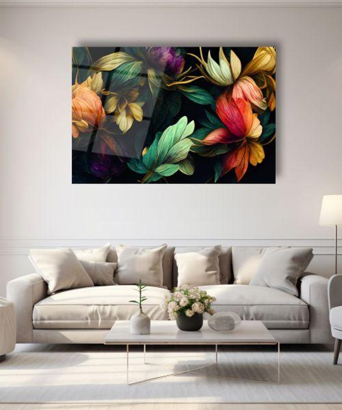 Vibrant Tropical Flowers On Dark Black Botanical Floral Poster - Image 2