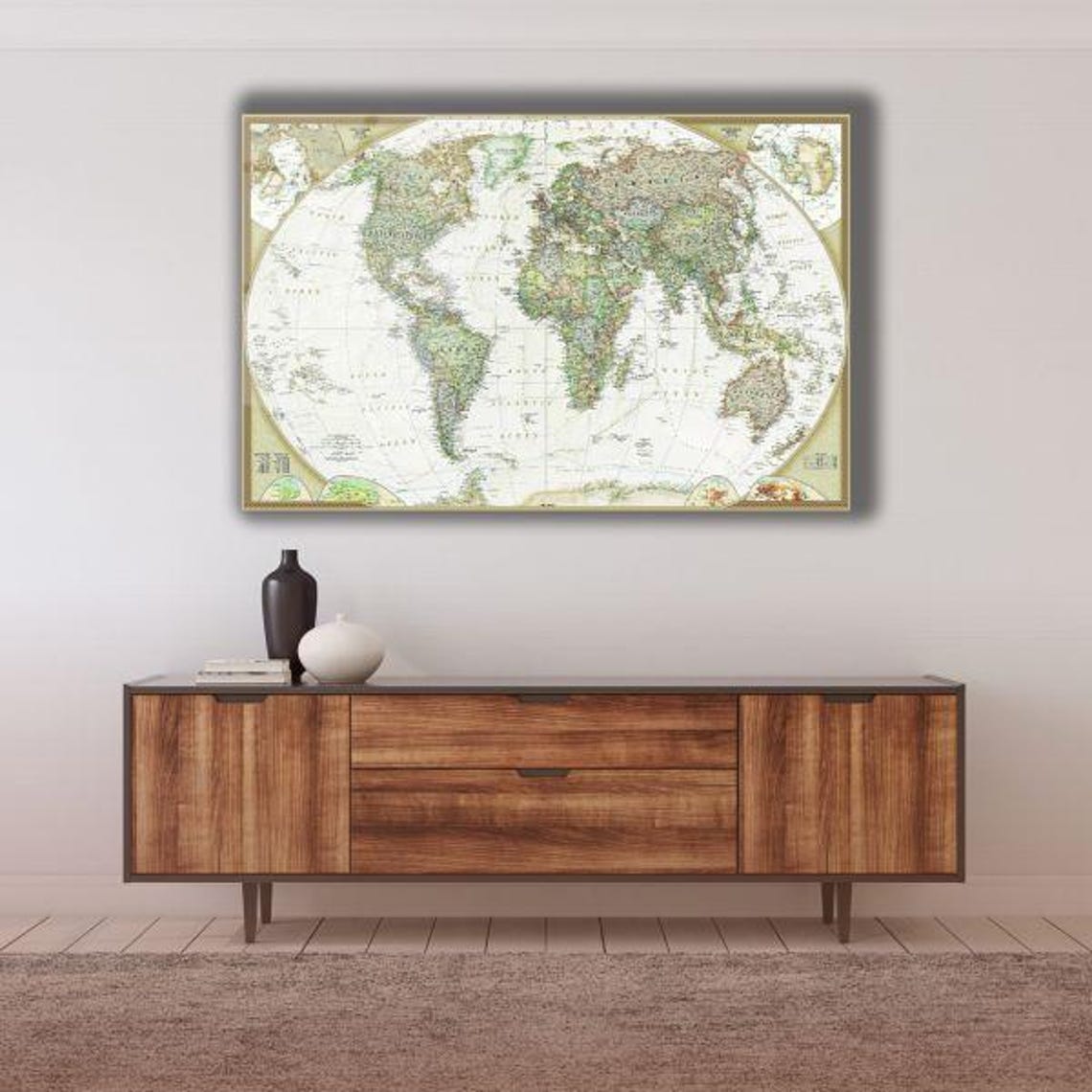Vintage World Map Antique Geographic Cartography Style Poster