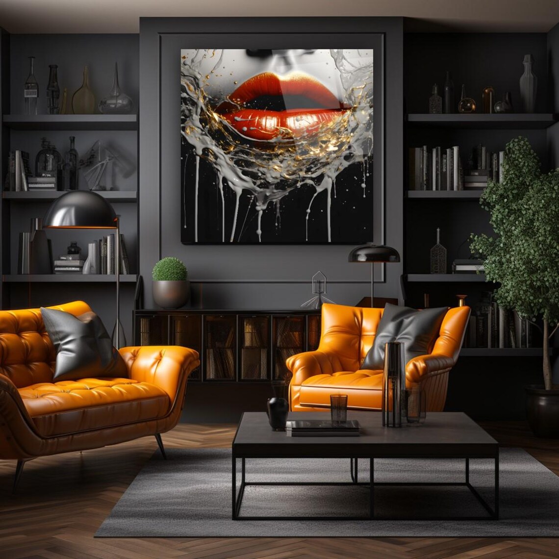 Bold Red Lips Wall Art Tempered Glass Print Modern Glam Decor Luxury Glass Wall Art For Home And Office