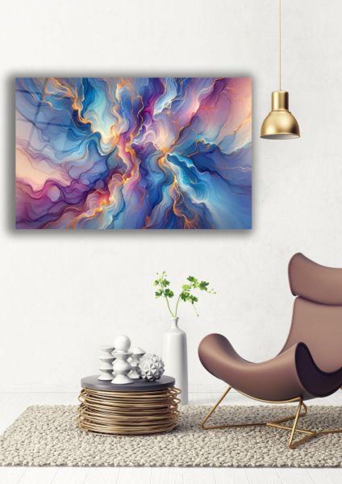 Ethereal Blue And Purple Fluid Waves Abstract Tempered Glass Poster - Image 3