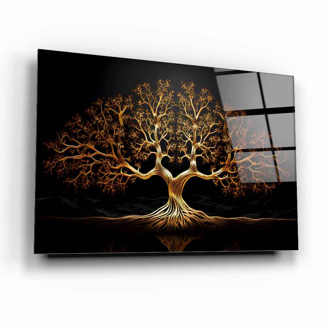 Golden Tree Of Life Wall Art Tempered Glass Print Modern Nature Decor Luxury Glass Wall Art For Home And Office - Image 2