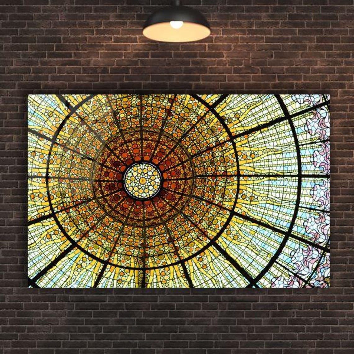 Stained Glass Cathedral Dome Golden Sunburst Mosaic Ceiling Poster - Image 2