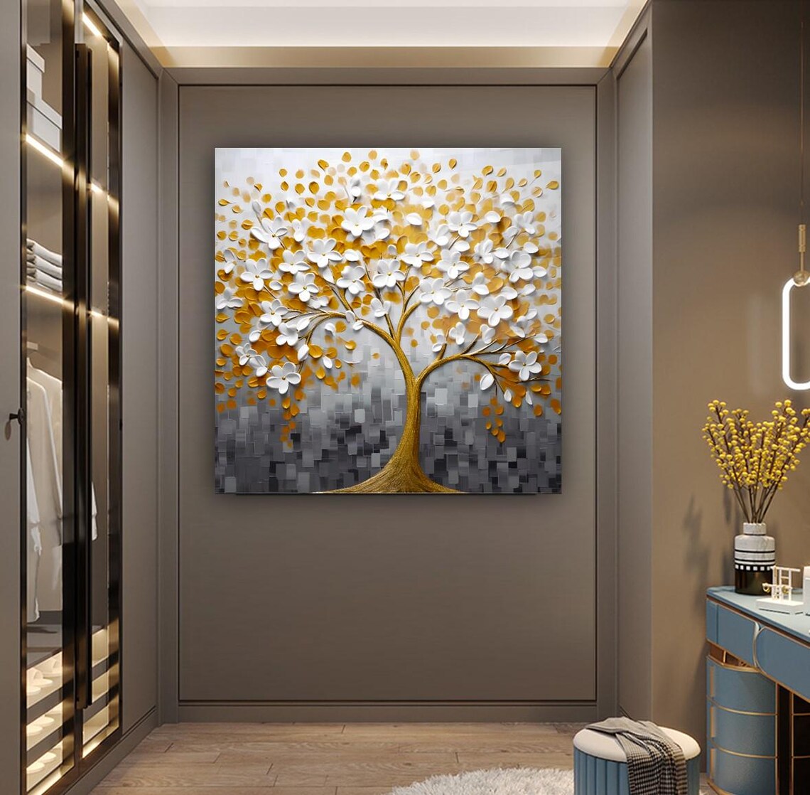 Golden Tree Of Life Wall Art Tempered Glass Print Modern Nature Wall Decor Luxury Glass Wall Art For Home And Office - Image 3