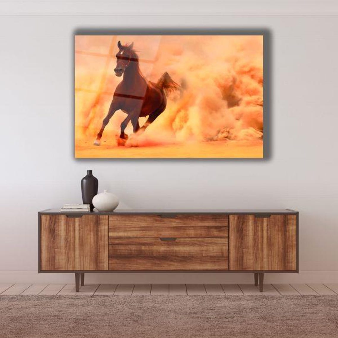 Galloping Horse In Orange Dust Cloud Dramatic Wildlife Poster