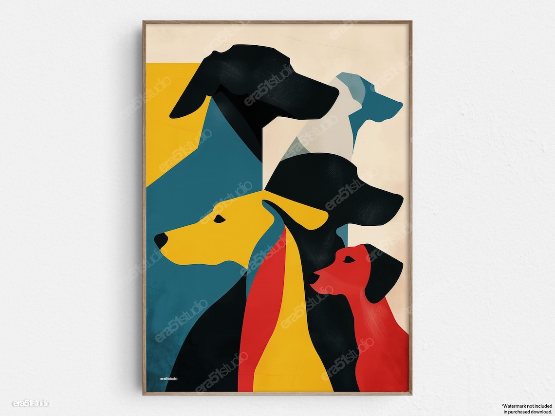 Colorful Dog Silhouettes, Mid-Century Modern Art Print