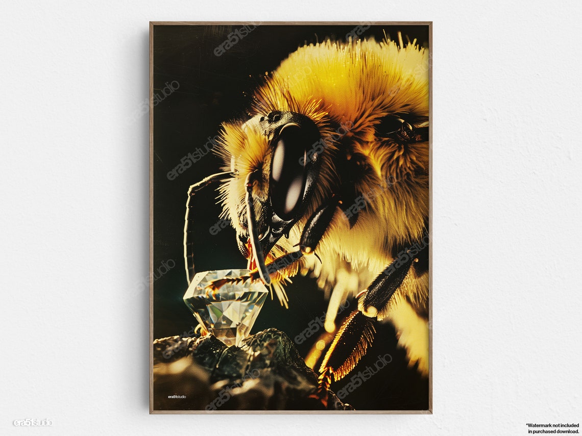 Bumblebees Diamond Jewel Original Midcentury Modern Minimalist Wall Art