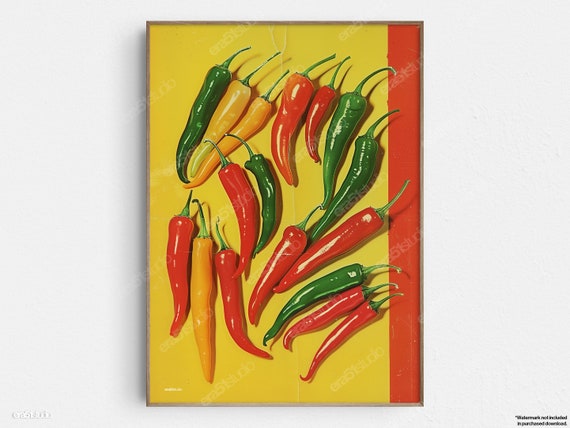 Vibrant Chili Contrast Original Midcentury Modern Minimalist Wall Art