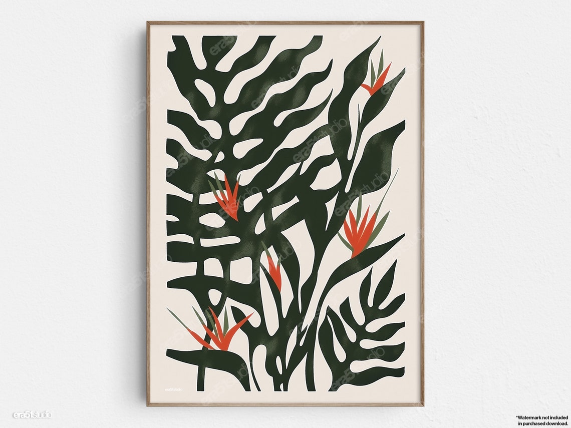 Tropical Monstera Leaves Bold Botanical Illustration Art Poster
