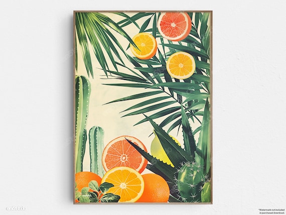 Citrus and Cacti Harmony Mid-Century Art Print