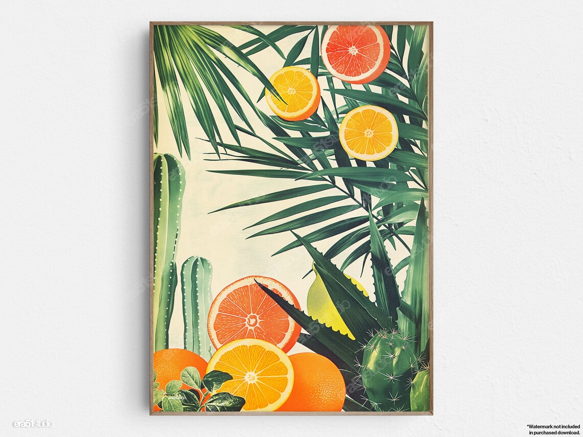 Citrus and Cacti Harmony Mid-Century Art Print