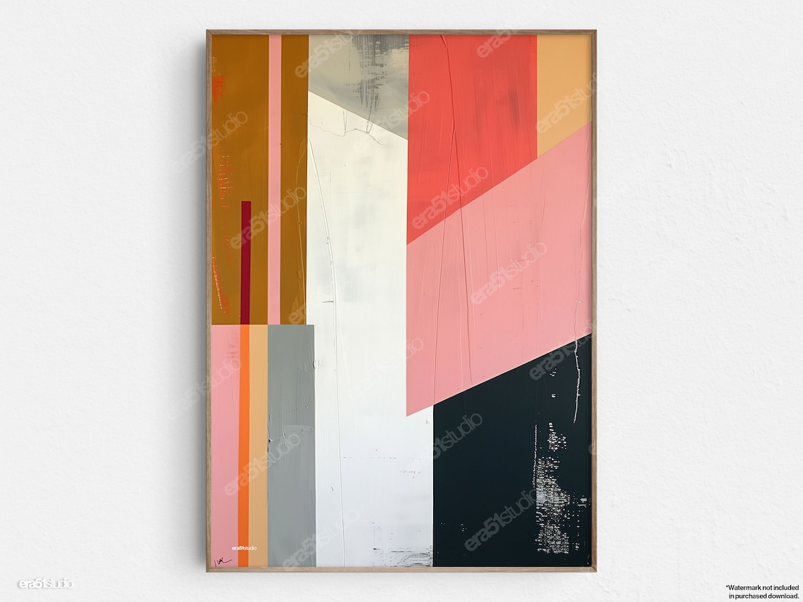 Abstract Geometric Shapes Terracotta and Blush Midcentury Modern Poster