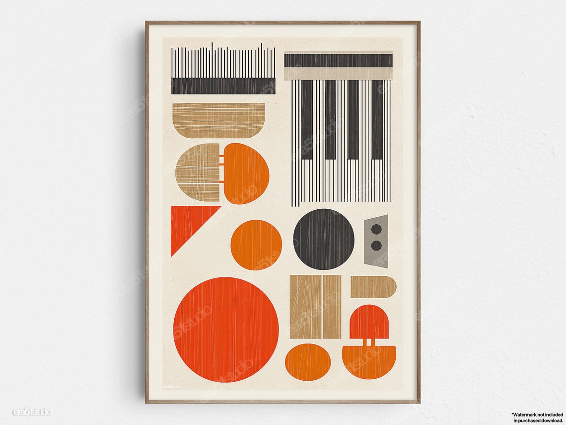 Retro Geometric Musical Instruments Bauhaus Style Abstract Art Poster