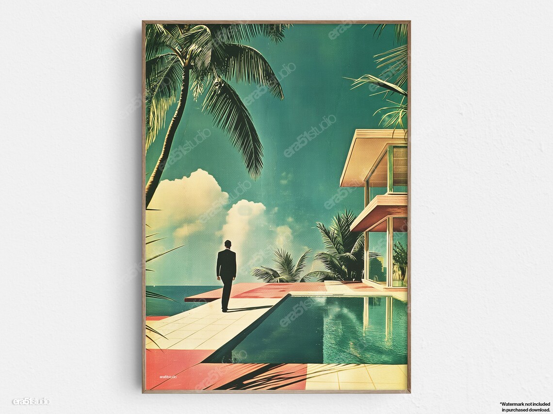 Poolside Solitude, Mid-Century Modern Art Print