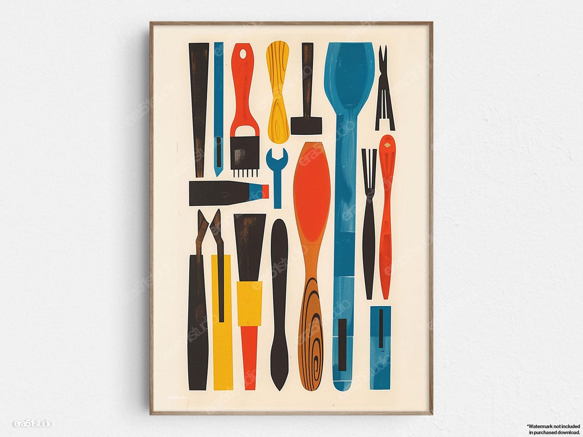 Abstract Tool Collection Original Midcentury Modern Minimalist Wall Art