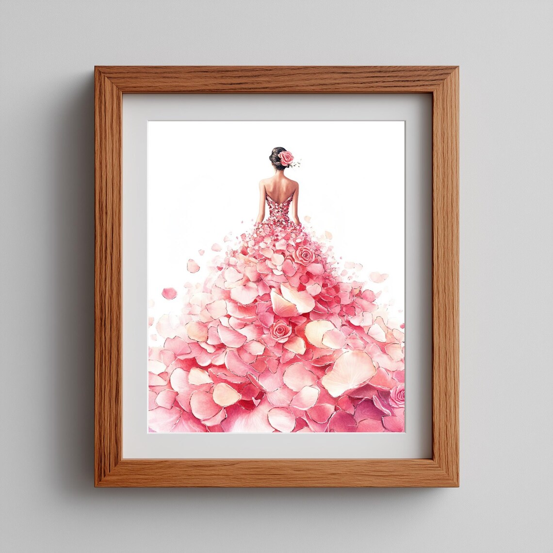 Pink Floral Gown Wall Art Elegant Flower Dress Painting Fashion Girl Illustration Romantic Spring Artwork 125