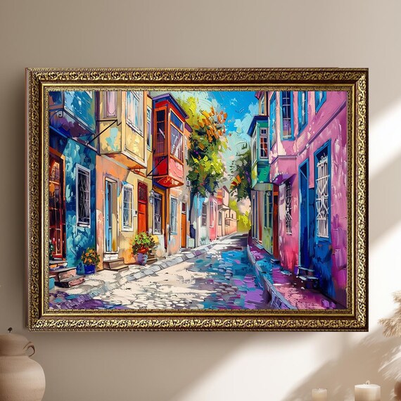 Impressionist Colorful Alleyway Facades Bright City Scene Poster
