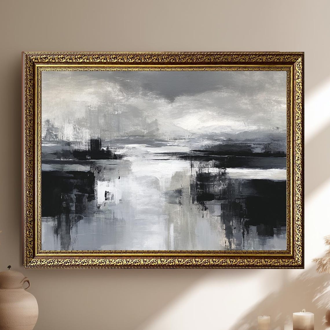 Black White And Grey Abstract Landscape Minimalist Art Poster