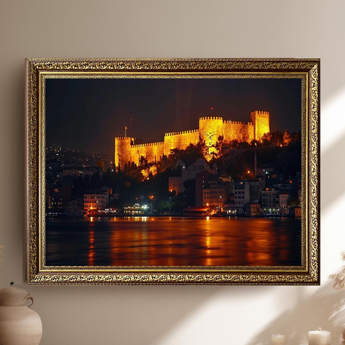 Rumeli Fortress Istanbul Golden Night Bosphorus Lights Poster