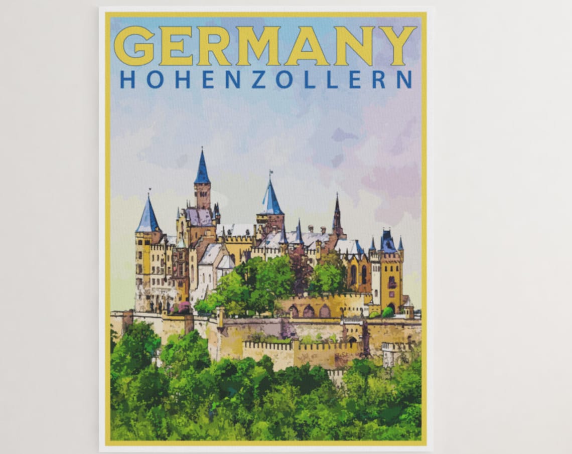 Germany Hohenzollern Hilltop Castle Fortress Watercolor Travel Poster