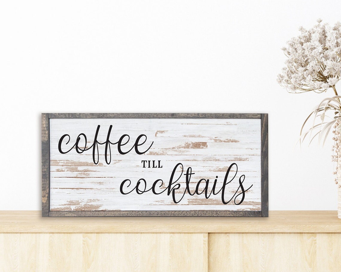 Coffee Till Cocktails Script Home Bar Kitchen Party Quote Poster - Image 3