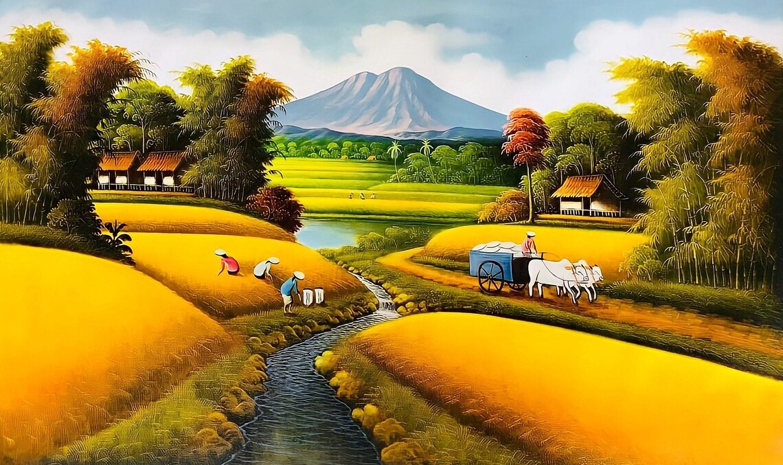 Abundant Rice Harvest Landscape Art Print - Image 3