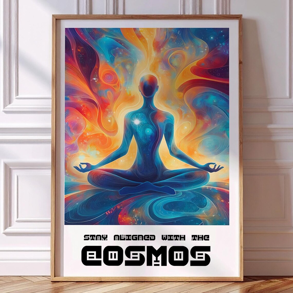 Stay Aligned With the Cosmos Meditating Figure Yoga Art Poster