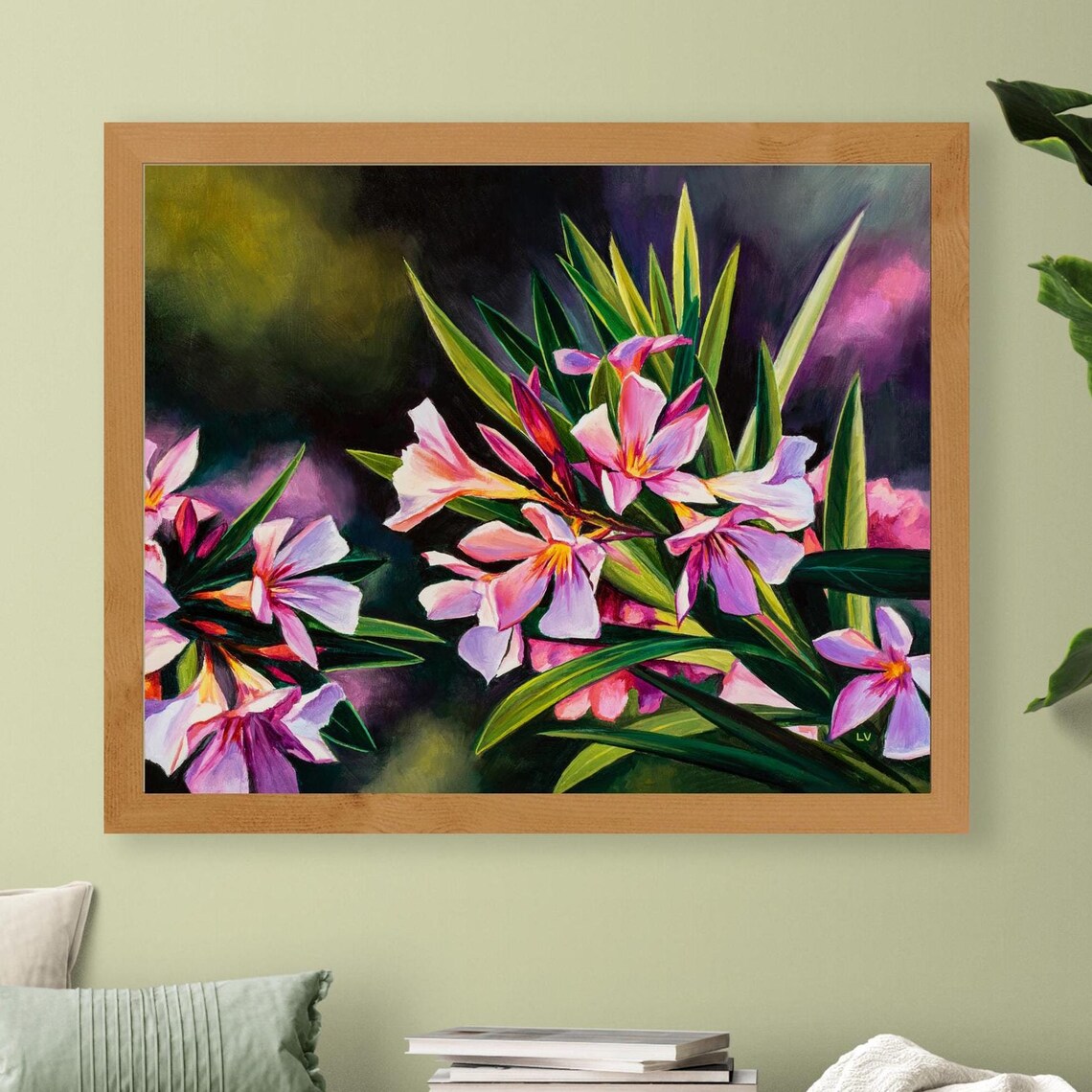 Pink Oleander Blossoms Glowing in Bright Sunlight Floral Art Poster