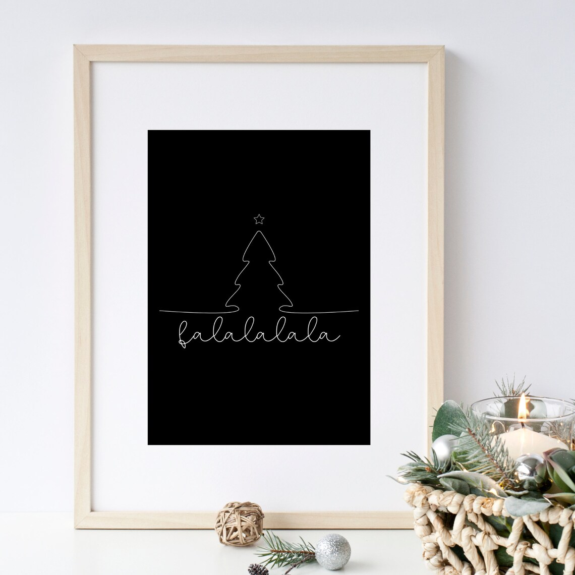 Falalalala Christmas Tree Line Art Poster Black Minimalist Holiday - Image 4
